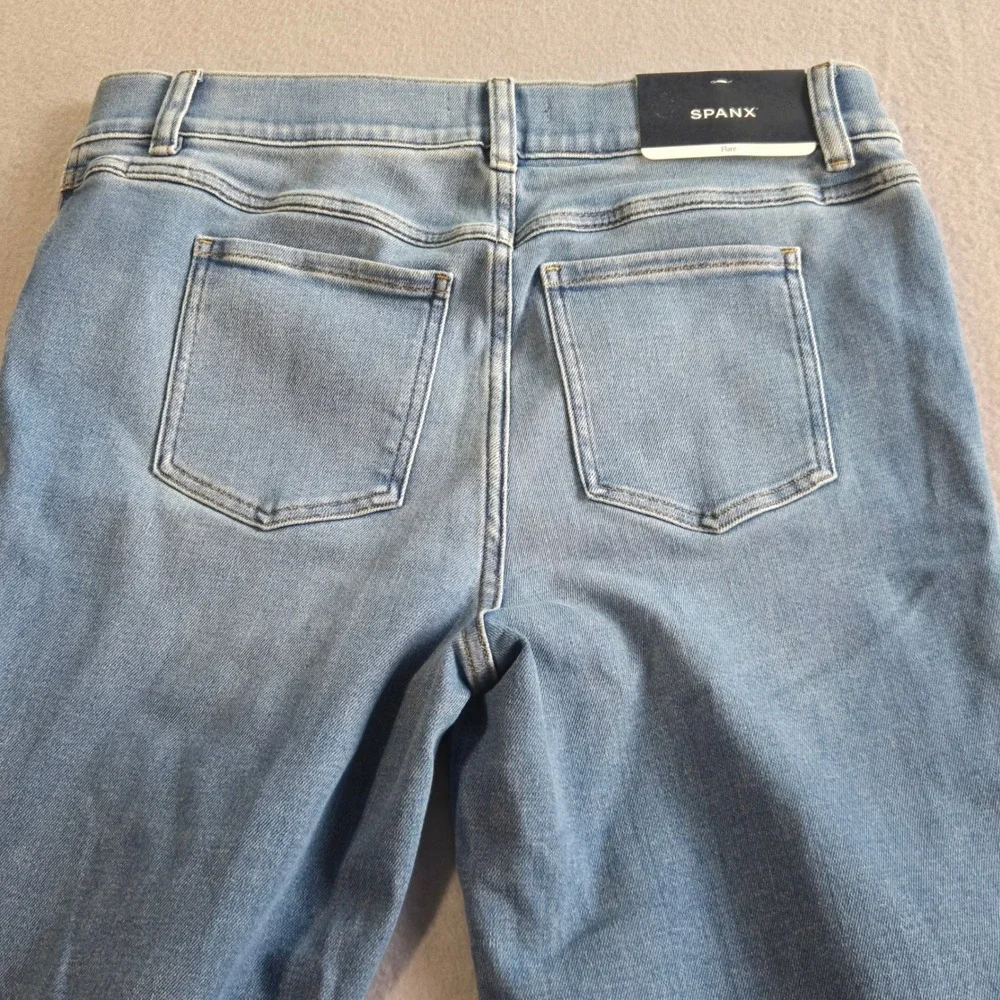 Spanx Flare Jeans Womens XL Stonewashed Blue High Rise Shaping Stretch 20960R - Picture 3 of 9